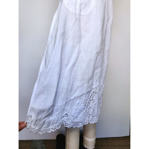 White LINEN Embroidered Apron - Cross Back - Cottage French Country Kitchen 50s - Picture 4 of 10